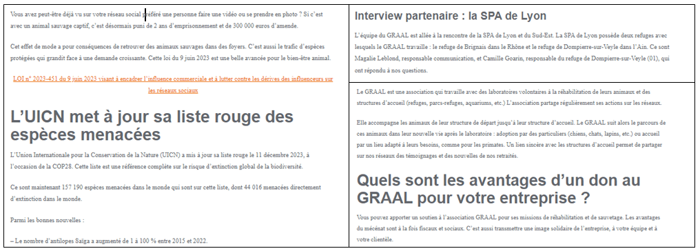 3 extraits d'articles de blog rédigés pour l'association GRAAL - cause animale.